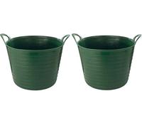 (Set of 2) 42L Litre Large Robust Flexi Tubs Multipurpose Flexible Rubber Storage Container Buckets Garden Trugs Laundry Basket Polyethylene Flex Tub For Home Gardening -Made in UK (Dark Green)