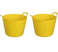(Set of 2) 42L Litre Large Robust Flexi Tubs Multipurpose Flexible Rubber Storage Container Buckets Garden Trugs Laundry Basket Polyethylene Flex Tub For Home Gardening Toys -Made in UK (Yellow)