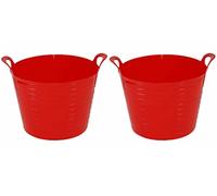 (Set of 2) 42L Litre Large Robust Flexi Tubs Multipurpose Flexible Rubber Storage Container Buckets Garden Trugs Laundry Basket Polyethylene Flex Tub For Home Gardening Toys -Made in UK (Red)