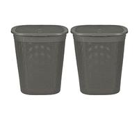 (Set of 2) 45L Litre Laundry Basket with Flip Lid Knit Design Plastic Hamper Washing Baskets Freestanding Sturdy Tall Laundry Sorter Bin Storage Basket Linen Clothes Laundry Hamper Box (Bottle Grey)