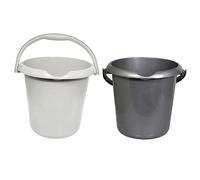 Set of 2-5 Litre Taupe & Silver Round Plastic Bucket With Carry Handles and Functional Spout Strong Multipurpose Space Saving Fishing Water Car Wash Bucket For Food Storage Garden Cleaning Kitchen
