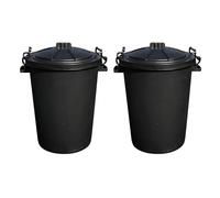 (Set of 2) 50L Heavy Duty Black Plastic Clip-Lid Bins - Bright Storage or Rubbish Bins for Indoor/Outdoor, Animal Feed, Trash, Dustbin, Waste, or Garden Use