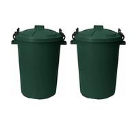 (Set of 2) - 50L Litre Heavy Duty Plastic Clip Lock Lid Bin Bright Colour Bins Indoor or Outdoor Rubbish, Dustbin, Trash Can, Waste or Storage of Animal Feed For Home and Garden - Dark Green