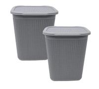 Set of 2-50l Litre Large Laundry Basket with Flip Lid Knit Design Plastic Hamper Baskets Sturdy Tall Laundry Sorter Washing Bin Storage Basket Linen Clothes Box