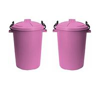 (Set of 2) 50L Litre Large Pink Heavy Duty Colour Plastic Bin Garden Dustbin Refusal Waste bin Trash Can Storage unit with Clip locking lid For Recycle Home Kitchen Outdoor Rubbish Waste Animal Feed