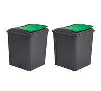 Set of 2 - 50L Litre Plastic Recycle Bin Indoor Outdoor Recycling Bin Durable Waste Bin Dustbin Rubbish Trash Refused Bin Flap Lid Easy Clean Waste Bin for Home Kitchen - Made in UK (Green)