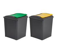 (Set of 2) 50L Litre Recycle Bin Plastic Indoor/Outdoor Recycling Waste Bin With Colour Coded Flap Lid Kitchen Garden Rubbish Bin Dustbin Trash Can Refused Bins Office Commercial Bins (Green & Yellow)