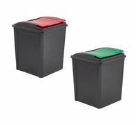 (Set of 2) 50L Litre Recycle Bin Plastic Indoor/Outdoor Recycling Waste Bin With Colour Coded Flap Lid Kitchen Garden Rubbish Bin Dustbin Trash Can Refused Bins Office Commercial Bins (Red+Green)