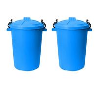 (Set of 2) 50L Litre Sky Blue, Heavy Duty Plastic Clip Lock Lid Bin Waterproof Indoor or Outdoor Rubbish Trash Can Dustbin Waste Bins or Storage of Animal Feed For Home & Kitchen Garden