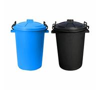 Set of 2 - 50Litre Sky Blue & Black Heavy Duty Plastic Clip Lock Lid Bin Indoor or Outdoor Rubbish, Trash Can, Dustbin Waste or Storage of Animal Feed, Colourful Bins - Made in U.K. (Black & Sky Blue)