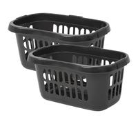 (Set of 2) 60L Litre Large High Grade Plastic Laundry basket Hipster Laundry Basket Storage Clothes Washing Basket Laundry Hamper Basket Organiser For Home Laundry Room Kids Nursery (Midnight Greyish)