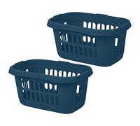 Set of 2) 60L Litre Large High-Grade Plastic Laundry basket Hipster Laundry Basket Storage Clothes Washing Basket Laundry Hamper Basket Organiser For Toys Bathroom Laundry Room Kids Nursery (Navy)