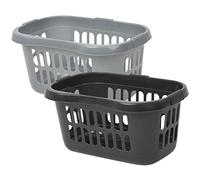 (Set of 2) 60L Litre Large Plastic Hipster Laundry Basket Storage Clothes Washing Basket Laundry Hamper Basket Organiser For Toys Bathroom Laundry Room Kids Nursery (Silver + Midnight Greyish)
