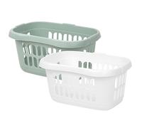 (Set of 2) 60L Litre Large Plastic Hipster Laundry Basket Storage Clothes Washing Basket Laundry Hamper Basket Organiser For Toys Bathroom Laundry Room Kids Nursery (Silver Sage + Ice White)