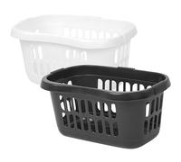 (Set of 2) 60L Litre Large Plastic Hipster Laundry Basket Storage Clothes Washing Basket Laundry Hamper Basket Organiser For Toys Bathroom Laundry Room Kids Nursery (Ice White + Midnight Greyish)