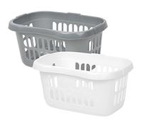 (Set of 2) 60L Litre Large Plastic Hipster Laundry Basket Storage Clothes Washing Basket Laundry Hamper Basket Organiser For Toys Bathroom Laundry Room Kids Nursery (Silver + Ice White)