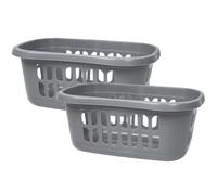 [Set Of 2] 60L Litre Large Plastic Hipster Washing Baskets With Handles Hipster Laundry Basket Laundry Bin High Grade Linen Storage Bin For Clothing Hamper Fits In Any Rooms Corners (Silver)