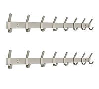 Set of 2 61cm Brushed Nickel Wall Coat Racks with 8 Heavy Duty Double Hooks for Entryway Bathroom Bedroom Perfect for Towels Hats and More