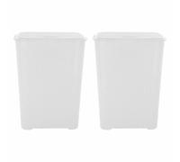 [SET OF 2] - 65L Large Plastic Laundry Baskets with Hinged Lid, Drop-All Knit Design, Hamper Basket For Washing, Laundry Storage Bin with Integral Handles for Laundry Room, Bathroom, Bedroom - [WHITE]