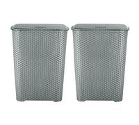 (Set of 2) 65L Litre Laundry Basket with Flip Lid Knit Design Plastic Hamper Washing Baskets Freestanding Sturdy Tall Laundry Sorter Bin Storage Basket Linen Clothes Laundry Hamper Box (Grey/Silver)