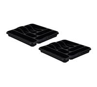 (Set of 2) 7 Compartment Large Plastic Cutlery Holder Tray Drawer Organiser Rack Holder Kitchen Cutlery Tray Silverware Flatware Storage Organizer For Spoons Forks Knives Holder (Midnight Greyish)