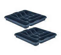 (Set of 2) 7 Compartment Plastic Small Cutlery Tray - Flatware Kitchen Drawer Storage Organizer Multipurpose Cutlery Tray for Knives, Folks, Spoon & Utensils Holder Storage & Tray (Navy Blue)