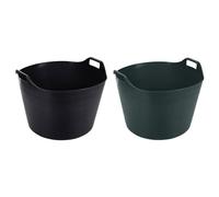 (Set of 2) 75L Litre Black And Dark Green Robust Versatile Multipurpose Extra Large Flexi Tub Garden Home Flexible Plastic Storage Container Bucket Tub Trugs Horse Feeder Flex Tub- MADE IN UK