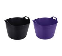 (Set of 2) 75L Litre Black And Purple Robust Versatile Multipurpose Extra Large Flexi Tub Garden Home Flexible Plastic Storage Container Bucket Tub Trugs Horse Feeder Flex Tub- MADE IN UK