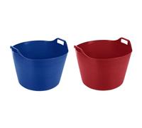 (Set of 2) 75L Litre Blue And Red Robust Versatile Multipurpose Extra Large Flexi Tub Garden Home Flexible Plastic Storage Container Bucket Tub Trugs Horse Feeder Flex Tub- MADE IN UK