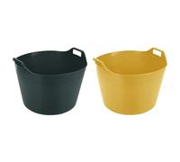 (Set of 2) 75L Litre Blue And Sky Blue Robust Versatile Extra Large Flexi Tub Garden Home Flexible Plastic Storage Container Bucket Trugs Horse Feeder Flex Tub- MADE IN UK (Green + Yellow)