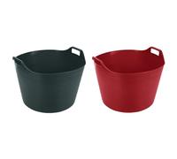 (Set of 2) 75L Litre Dark Green And Red Robust Versatile Multipurpose Extra Large Flexi Tub Garden Home Flexible Plastic Storage Container Bucket Tub Trugs Horse Feeder Flex Tub- MADE IN UK
