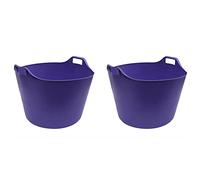 (Set of 2) 75L Litre Extra Large Flexi Tubs Multipurpose Flexible Rubber Storage Container Buckets Garden Trugs Laundry Basket Polyethylene Flex Tub For Home Gardening Toys -Made in UK (Purple)
