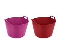 (Set of 2) 75L Litre Large Flexi Tub Rubber Storage Container Food Grade Plastic Heavy Duty Polyethylene Flex Tub | Garden Trug Compost Animal Feeding Bucket - Made in UK. (Red, Pink)