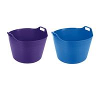 (Set of 2) 75L Litre Purple And Sky Blue Robust Versatile Multipurpose Extra Large Flexi Tub Garden Home Flexible Plastic Storage Container Bucket Tub Trugs Horse Feeder Flex Tub- MADE IN UK