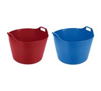 (Set of 2) 75L Litre Red And Sky Blue Robust Versatile Extra Large Flexi Tub Garden Home Flexible Plastic Storage Container Bucket Tub Trugs Horse Feeder Flex Tub- MADE IN UK (Red + Sky Blue)