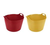 (Set of 2) 75L Litre Red And Yellow Robust Versatile Multipurpose Extra Large Flexi Tub Garden Home Flexible Plastic Storage Container Bucket Tub Trugs Horse Feeder Flex Tub- MADE IN UK