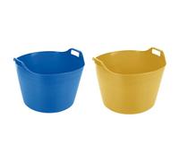 (Set of 2) 75L Litre Sky Blue And Yellow Robust Versatile Multipurpose Extra Large Flexi Tub Garden Home Flexible Plastic Storage Container Bucket Tub Trugs Horse Feeder Flex Tub- MADE IN UK