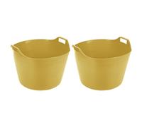 (Set of 2) 75L Litre Yellow Robust Versatile Multipurpose Extra Large Flexi Tub Garden Home Flexible Plastic Storage Container Bucket Flex Tub- MADE IN UK