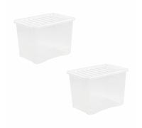 (Set of 2) 80L Litre Crystal Clear Transparent Plastic Large Storage Boxes With Lids Storage Containers Multipurpose Stackable Boxes For Bedroom Shoes Toys Garage Office Home & Kitchen (Set of 2)