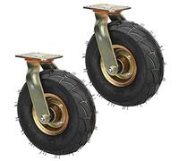 Set Of 2 8in 10in Heavy Duty Caster Wheel, Pneumatic Rubber Caster Wheel With Side Brakes, Double Ball Bearing Directional Wheel, 250 Pounds Capacity Per Caster