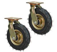 Set Of 2 8in 10in Heavy Duty Caster Wheel, Pneumatic Rubber Caster Wheel With Side Brakes, Double Ball Bearing Directional Wheel, 250 Pounds Capacity Per Caster