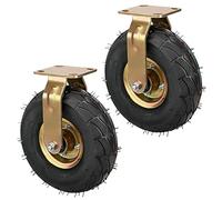 Set Of 2 8in 10in Heavy Duty Caster Wheel, Pneumatic Rubber Caster Wheel With Side Brakes, Double Ball Bearing Directional Wheel, 250 Pounds Capacity Per Caster