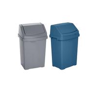 (Set of 2) 8L Litre Robust Plastic Swing Bin Waste Recycle Recycling Dustbins With Swing Lid Rubbish Trash Refused Bins Garbage Paper Trash Can For Home Kitchen Bathroom Office (Navy + Silver)