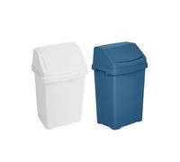 (Set of 2) 8L Litre Robust Plastic Swing Bin Waste Recycle Recycling Dustbins With Swing Lid Rubbish Trash Refused Bins Garbage Paper Trash Can For Home Kitchen Bathroom Office (Navy + Ice white)