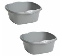 (Set of 2) 9 Litre, 32cm Square Washing Up Bowl Sturdy Easy to Clean Sink Basin Kitchen Organisation with High Gloss Chic Finish Multipurpose Kitchen Sink Bowl 32 X 32 X 15cm (Silver)