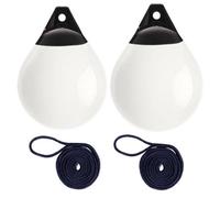 (Set Of 2) A1 Round Buoy 38 X 30Cm White, With Fender Rope, For Boat, Yacht, Marine Applications