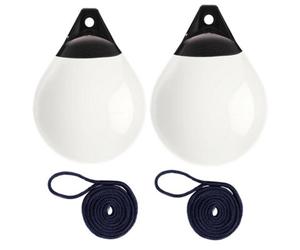 (Set Of 2) A1 Round Buoy 38 X 30Cm White, With Fender Rope, For Boat, Yacht, Marine Applications