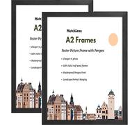 Set of 2 A2 Frame Solid Wood Picture Frames, A2 Poster Frame Photo Frame, A2 (42 x 59.4cm) Black Canvas, Paintings, Print, Picture Frames - with Perspex Front Wall Decor Portrait & Landscape