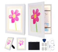 Set of 2 A4 Children's Drawing Frames to Change, LED Lighting and USB Dimmer, Storage 150 Sheets, 3 Colours (Black, White, Wood) - Versatile Wooden Frame: Children's Drawing, Bright Frame, A4 Photo.