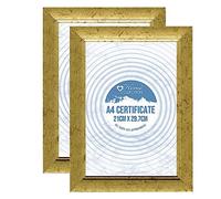 Set of 2 - A4 Picture Frame With Glass Front Golden Frame 21 x 29.7cm Certificate/Wall Mountable or Free Standing/Picture Display Classic Wall Decor